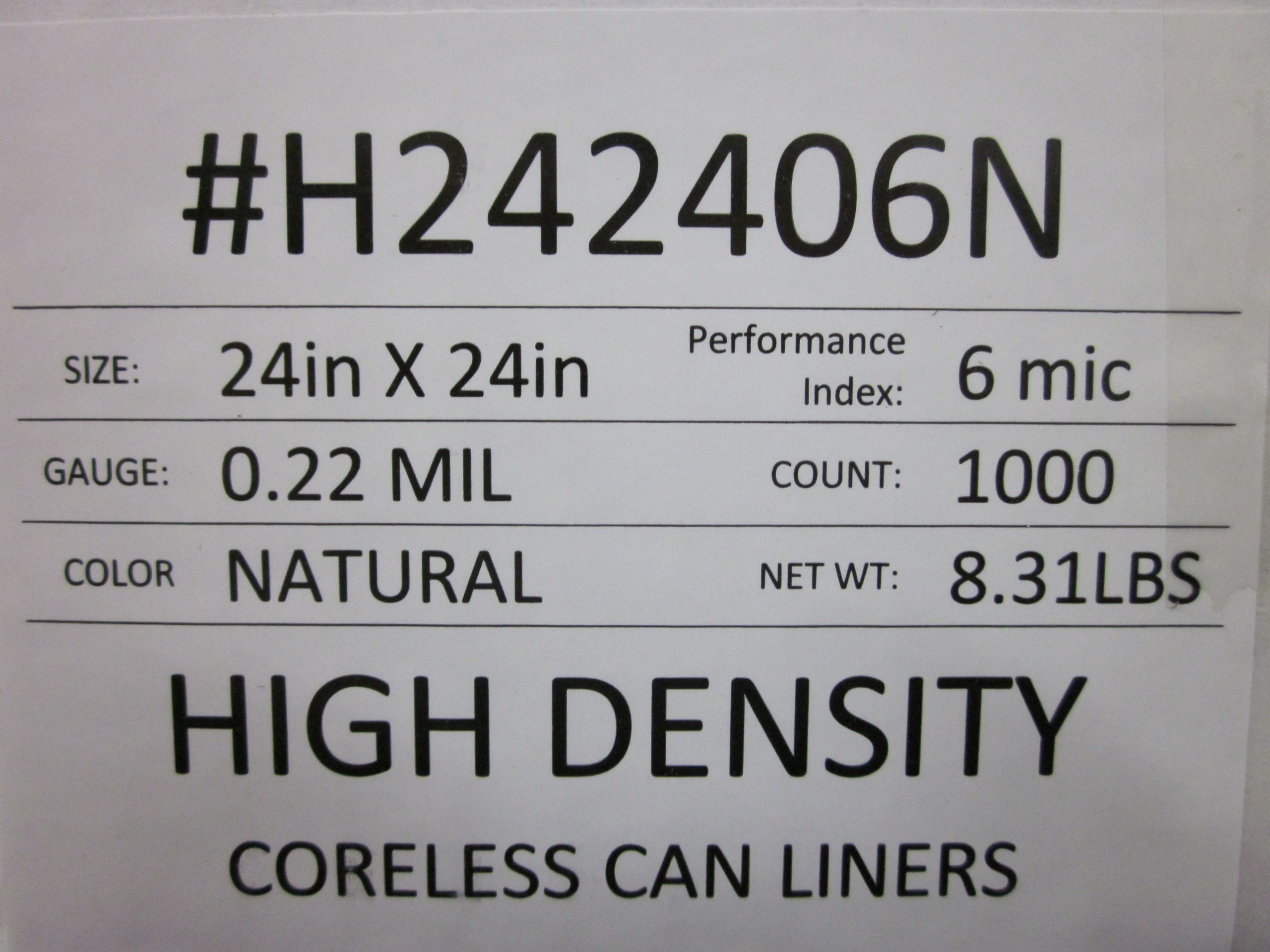 24 x 24 Black High Density Trash Liners, 7-10 Gallon, 1000