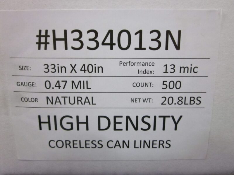 LINHD40 Hi Density Trash Liner 33 gallon Clear