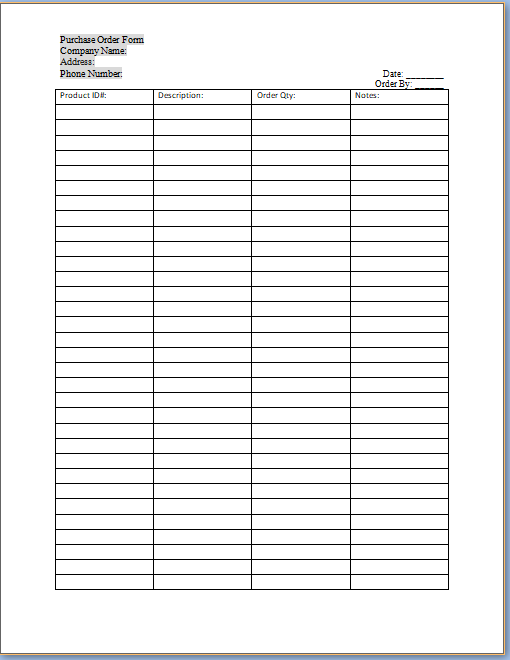 Product Order Form